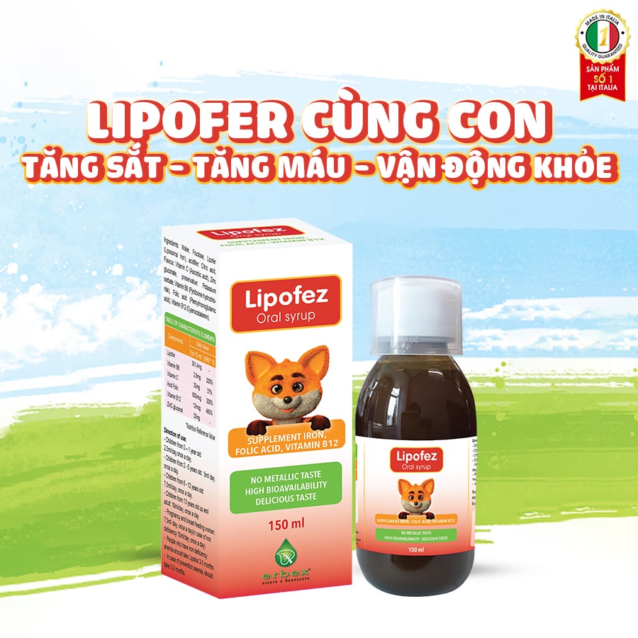 Siro Lipofez Oral Syrup bổ sung sắt và các loại vitamin cho bé hỗ trợ giảm nguy cơ thiếu máu Lọ 150ml