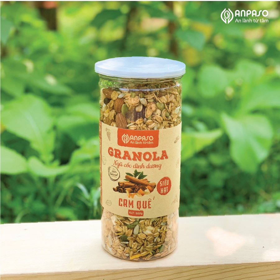 Granola Vị Cam Quế Siêu Hạt Anpaso Ăn Kiêng, Giảm Cân,Eat Clean  bổ sung dinh dưỡng, giữ vóc dáng, tốt cho tim mạch 500g