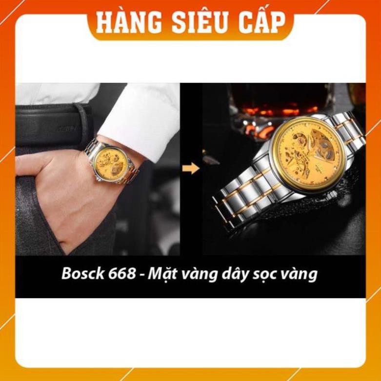 HOT 2021 [CAO CẤP] Đồng hồ nam máy cơ Bosck Automatic dây kim loại - Mặt vàng dây demi