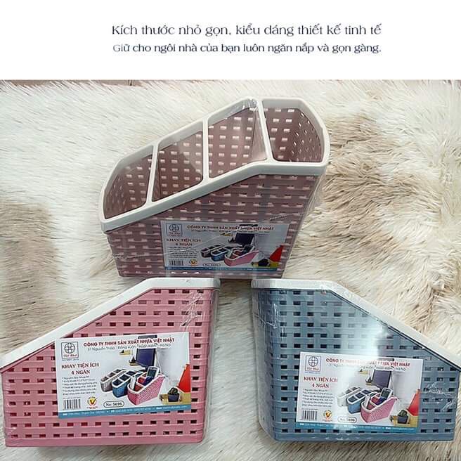 Khay tiện ích 4 ngăn nhựa Việt Nhật 5696 - khay đựng bút,điều khiển..khay đựng đồ đa năng { H }