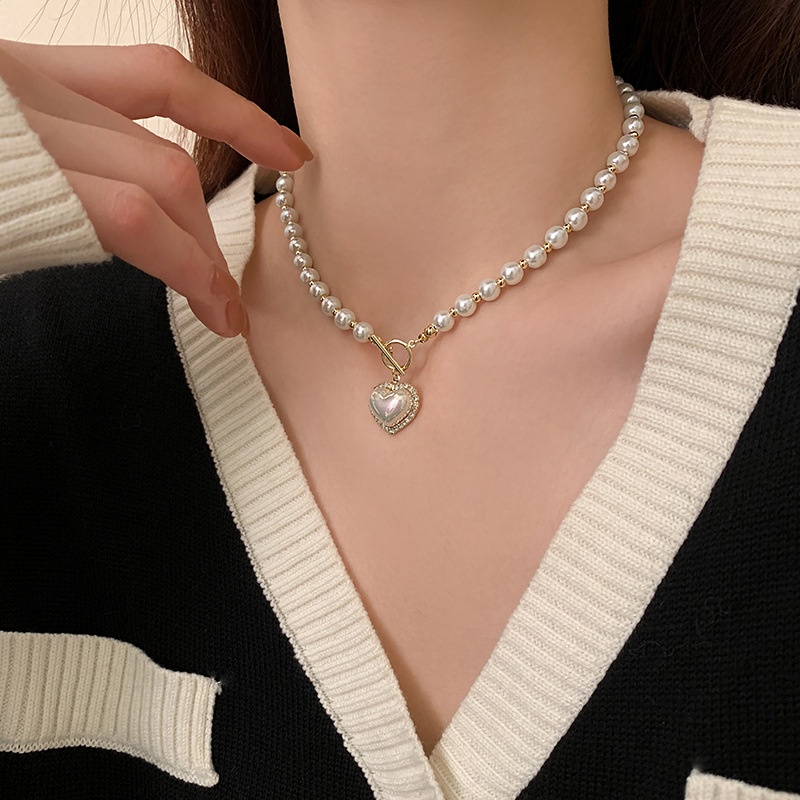 Vòng Cổ Choker Ngắn Đính Hạt Ngọc Trai Hình Trái Tim Thời Trang Sang Trọng Dành Cho Nữ