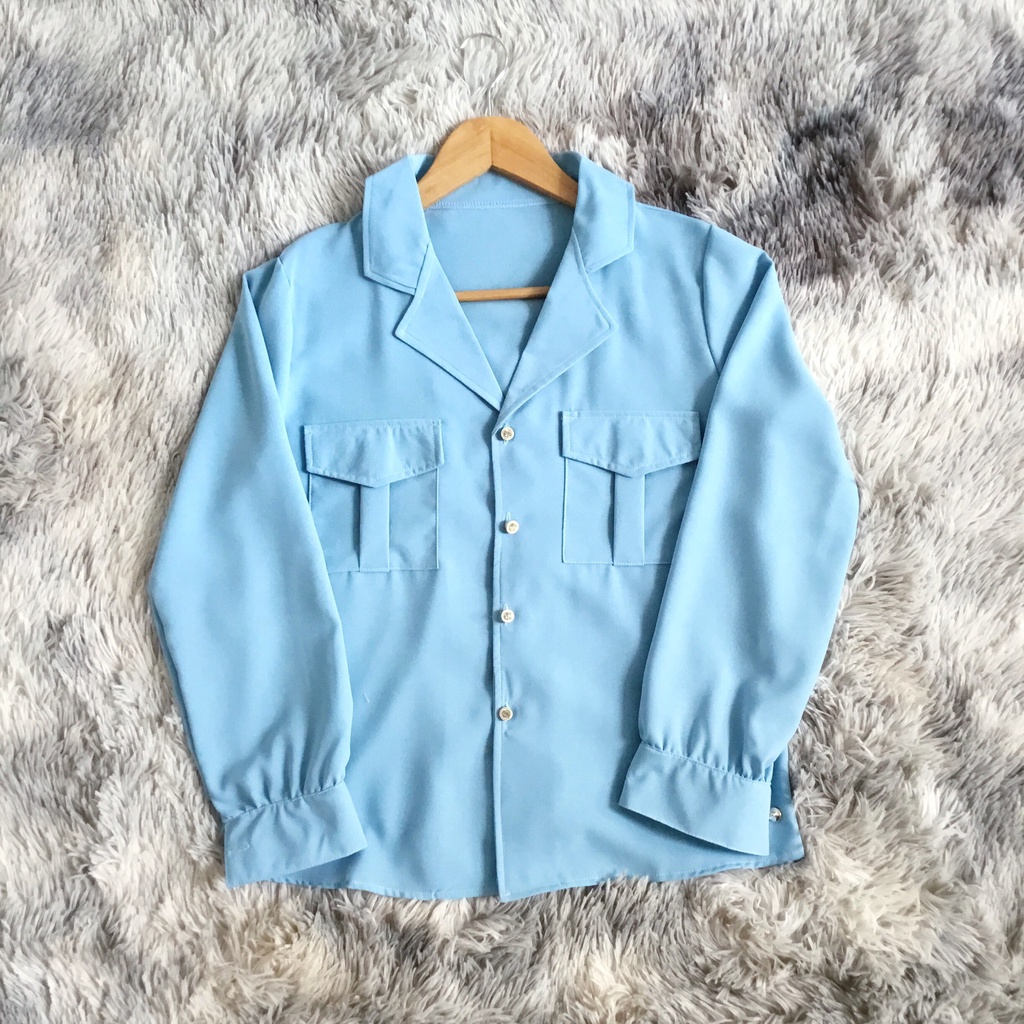 ÁO SƠ MI NỮ XANH DÀI TAY CHẤT ĐŨI MỀM MỊN CỔ VEST CÙNG CÚC NGỌC ĐÍNH ĐÁ SIÊU SANG CHẢNH LISA AM90