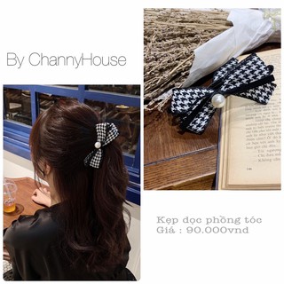 Channyhouse_kẹp dọc phồng tóc nơ kẻ caro style Hàn Quốc