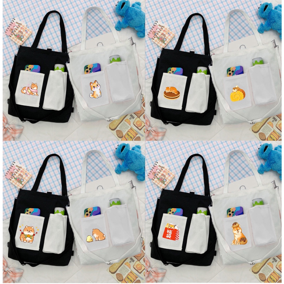 Túi Vải Tote Kiêm Balo avocado TBL1 hổ mập quả bơ trà sữa trứng lười yakult hoa cúc GD bò sữa gudetama shiba roro jump