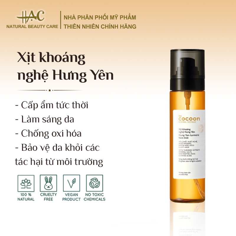 Xịt khoáng nghệ Hưng Yên, cấp ẩm, làm sáng da, chống oxi hóa, bảo vệ da khỏi các tác hại từ môi trường - Cocoon