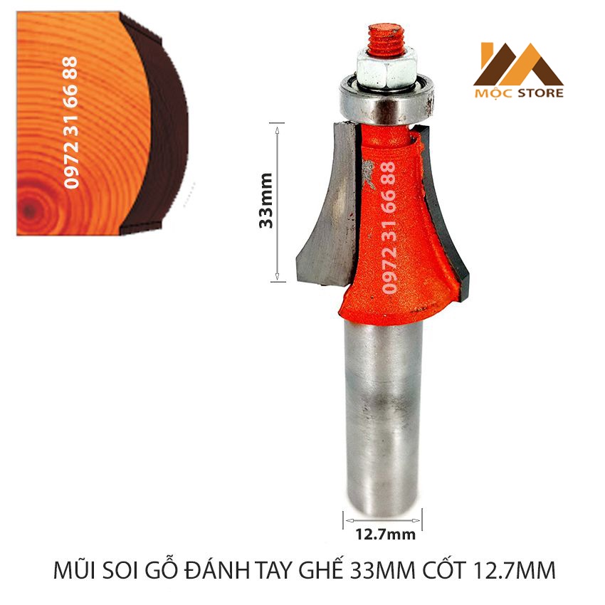 MŨI SOI GỖ - MŨI PHAY GỖ ĐÁNH TAY GHẾ 33MM CỐT 12.7MM - MŨI LÕM LÀI - MŨI PHAY MÁI TRAI HÀNG VIỆT NAM CHẤT LƯỢNG CAO