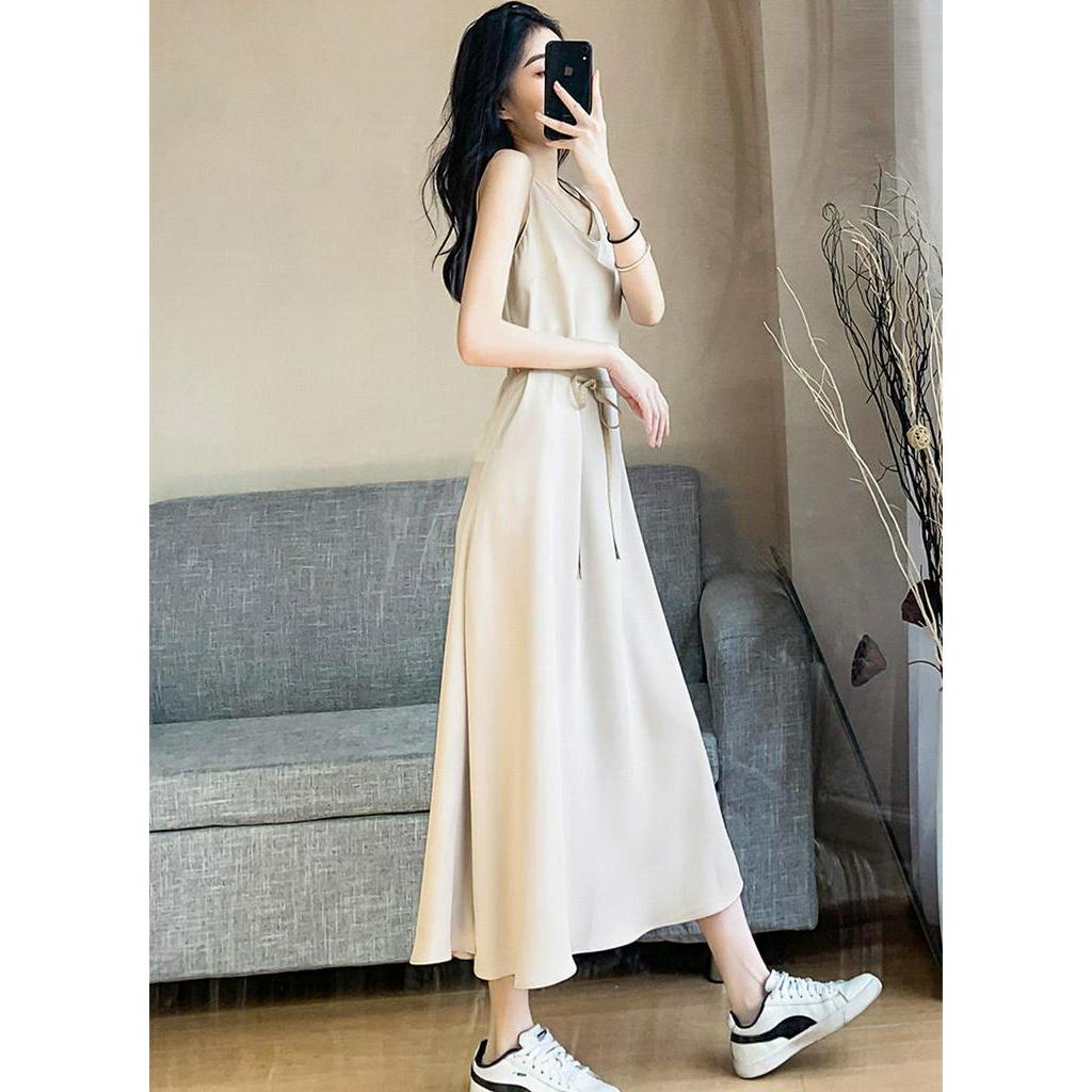 Đầm Voan Màu Đen Trơn Ôm Eo Phong Cách Hàn Quốc Thời Trang