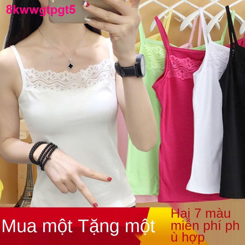 áo hai dâyPure Color Camisole Ladies Cotton Slim All-match Áo sơ mi cơ bản 1-2 của Hàn Quốc cho học sinh mặc trong v