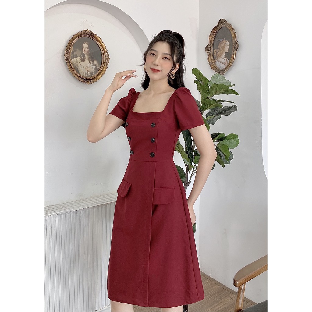 Đầm Cổ Vuông Dáng Chữ A Nhẹ Chất Vải Dày Dặn_V709 | BigBuy360 - bigbuy360.vn