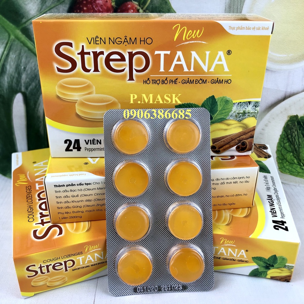 Viên ngậm ho STREPTANA 24 Viên/ hộp - Hỗ Trợ Bổ Phế, Giảm Đờm, Giảm Ho