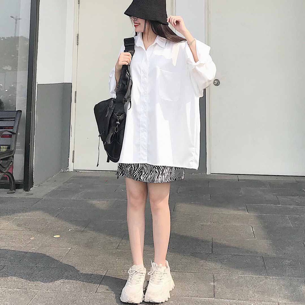 Áo Sơ Mi Nữ Trắng Trơn Basic Sơ Mi Nữ Form Rộng Dài Tay 1 Túi Ngực Đi Học Đi Làm Công Sở Đều Phù Hợp JINSUK 1987 Gous.go