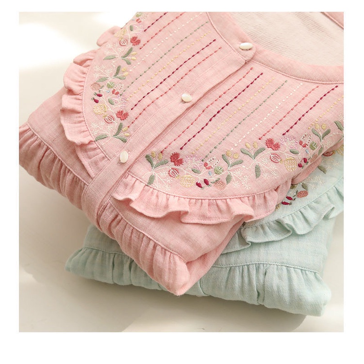 [Order-Có ảnh thật] Bộ đồ ngủ nữ mặc nhà hoạ tiết thêu tay chất xô muslin cao cấp | BigBuy360 - bigbuy360.vn