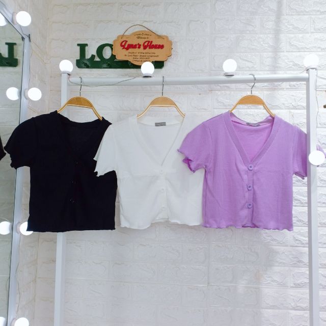 Áo Croptop Cổ Tim Cuốn Biên Màu Tím, Đen, Trắng | BigBuy360 - bigbuy360.vn