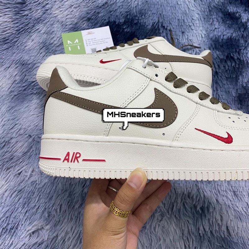 Giày Thể Thao MHSneakers AF1 Màu Trắng Kem Vệt Nâu, Giày Sneaker Thời Trang Nam Nữ