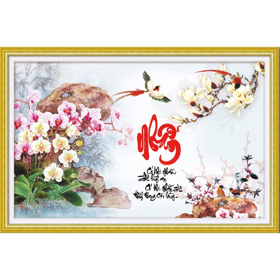 Tranh Đính Đá CHỮ NHẪN (ĐÁ ABC CAO CẤP). Kích Thước: 75cm x 50cm