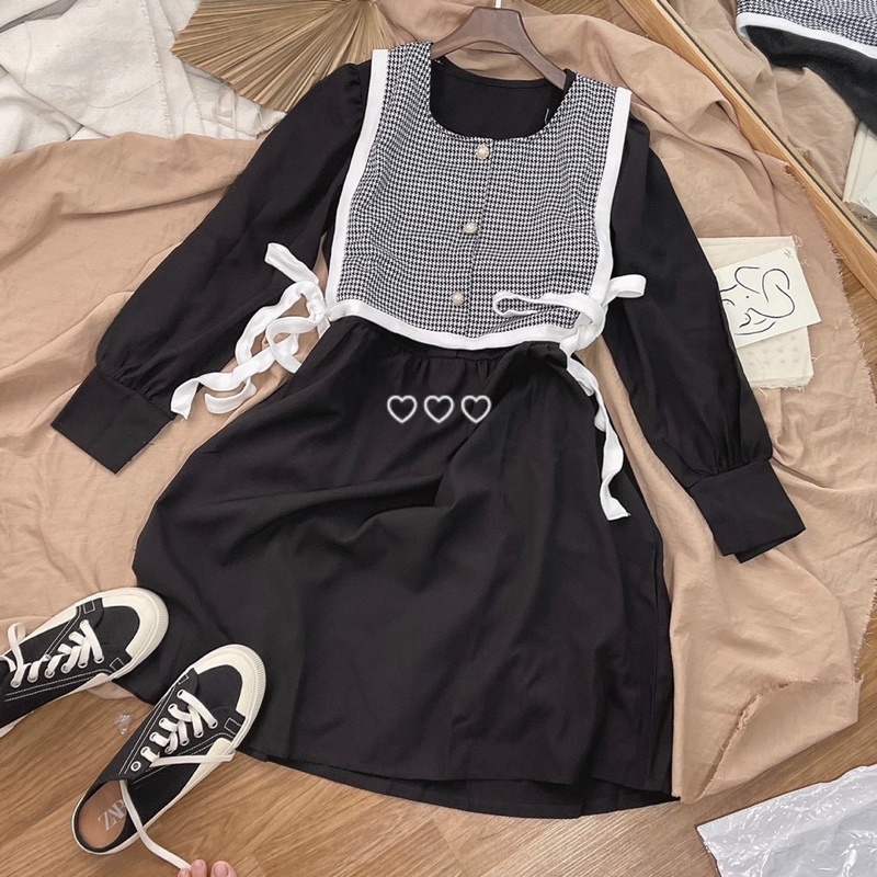🖤🖤 SET ĐẦM MIDI KÈM GILE KẺ CARO ZICZAC