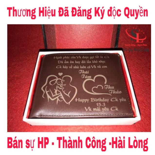 Ví Nâu Ngang Da Bò Cao Cấp Khắc Tên Hình Ảnh Theo Yêu Cầu !