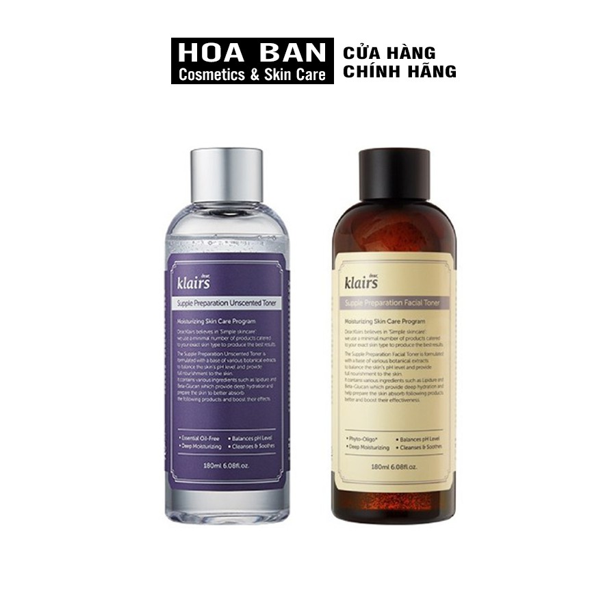 Nước hoa hồng Dear Klairs Supple Preparation Unscented Toner 180ml