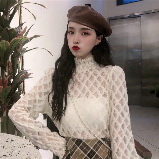 Áo len lưới tay dài tiểu thư