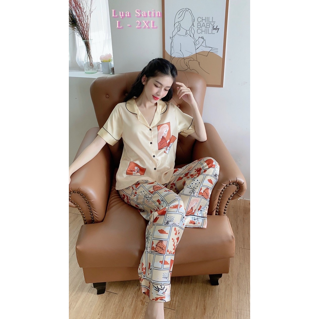 Đồ Ngủ Pijama Lụa Satin Cao Cấp Quần Dài Tay Ngắn Mềm-Mịn-Mát, Đồ Bộ Mặc Nhà Bigsize Phong Cách Hàn Quốc | BigBuy360 - bigbuy360.vn