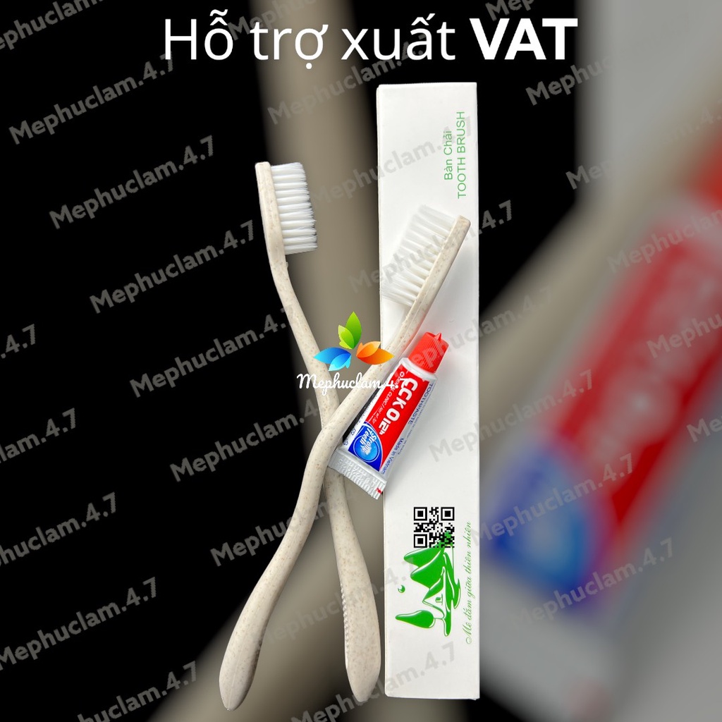 100 bàn chải lúa mạch cước trắng mẫu 02 bao bì hộp giấy(mẫu núi xanh) cho khách sạn, resort, homestay, villa