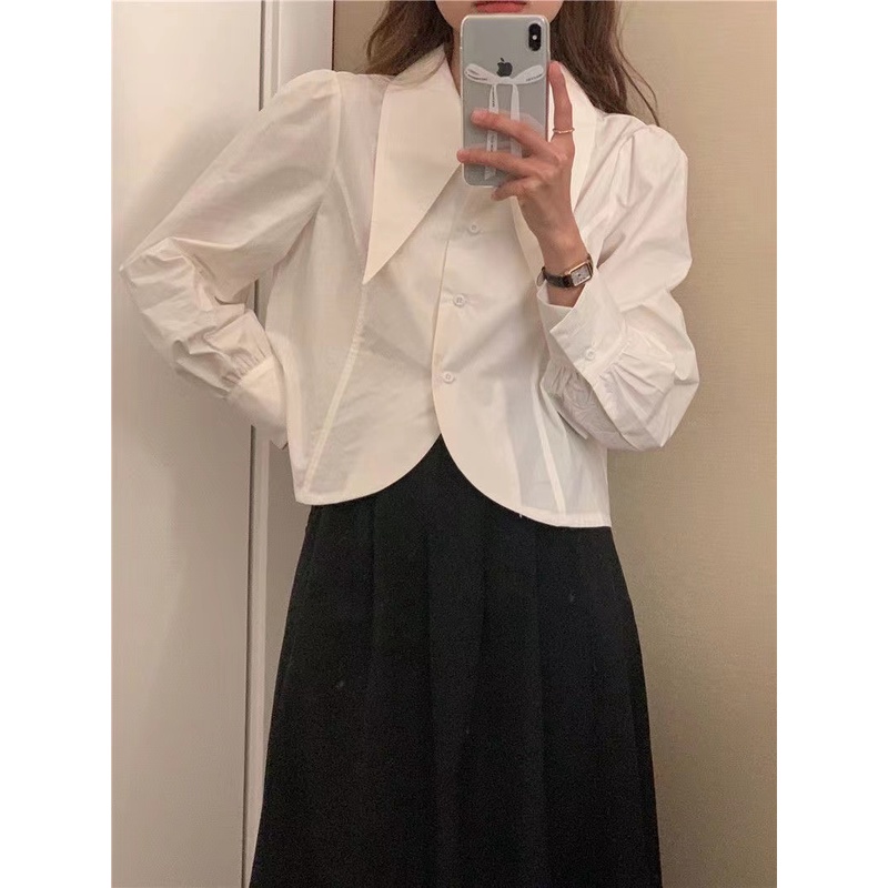 Áo Sơ Mi Nữ Tay Dài Dáng Rộng Cổ Bẻ Phong Cách retro Thời Trang