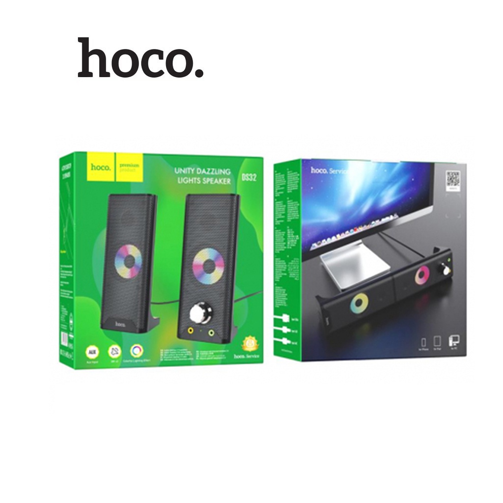 Bộ loa Hoco DS32 đèn Led nhiều màu tích hợp nút điều chỉnh âm lượng trên loa kết nối Máy Tính/Laptop/PC