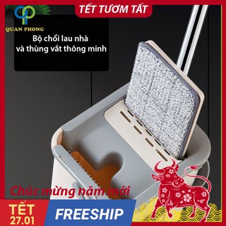 Chổi lau nhà cây lau nhà tự vắt thông minh đầu xoay 360 độ kèm thùng tặng 2 bông lau