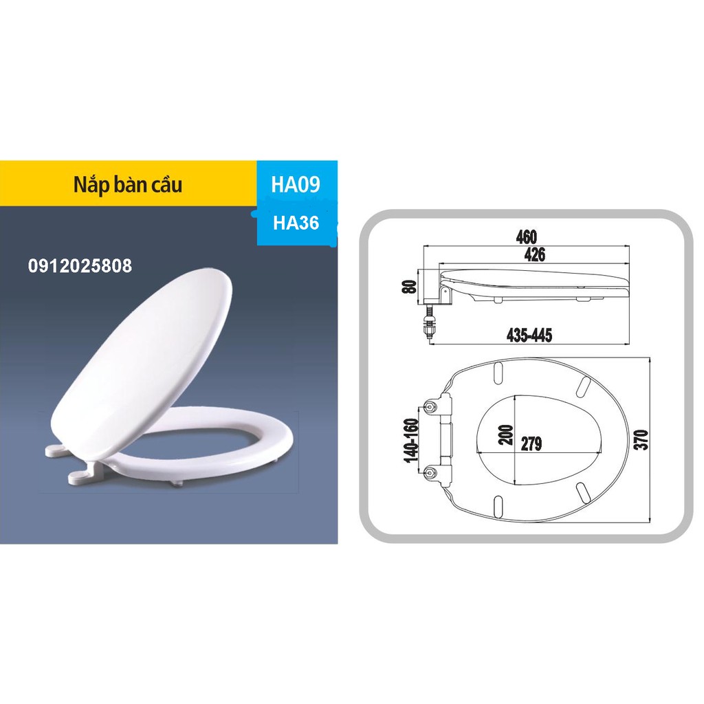 HA09T -  Nắp bồn cầu nhựa gắn vừa cho bồn cầu VI66, VT18M, VI77 của Viglacera