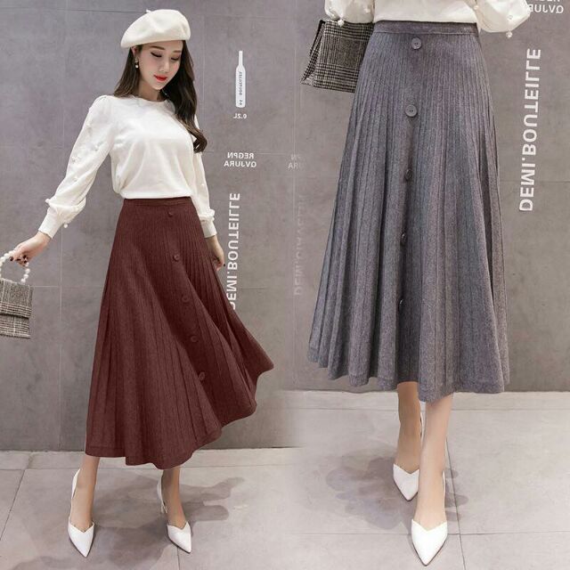 Chân váy len nữ cao cấp thiết kế dáng dài thanh lịch, màu sắc nhã nhặn QCNP290