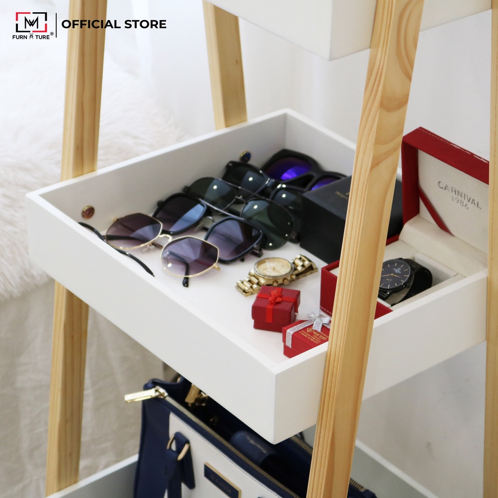 Gương soi trang điểm có khay kệ đa năng lắp ráp Hàn Quốc- Trắng/Xám - thương hiệu MW FURNITURE - Nội thất căn hộ