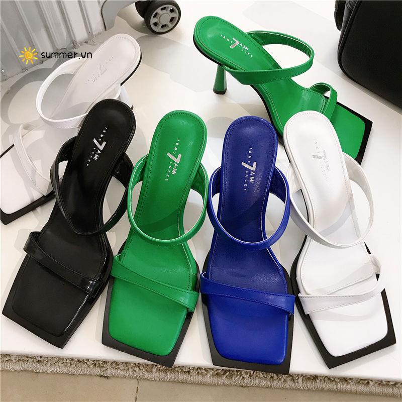 Dép Cao Gót Hở Ngón Mũi Vuông 2022 Màu Sắc Đẹp Mắt Phong Cách Âu Mỹ Thời Trang Mùa Hè Cho Nữ
