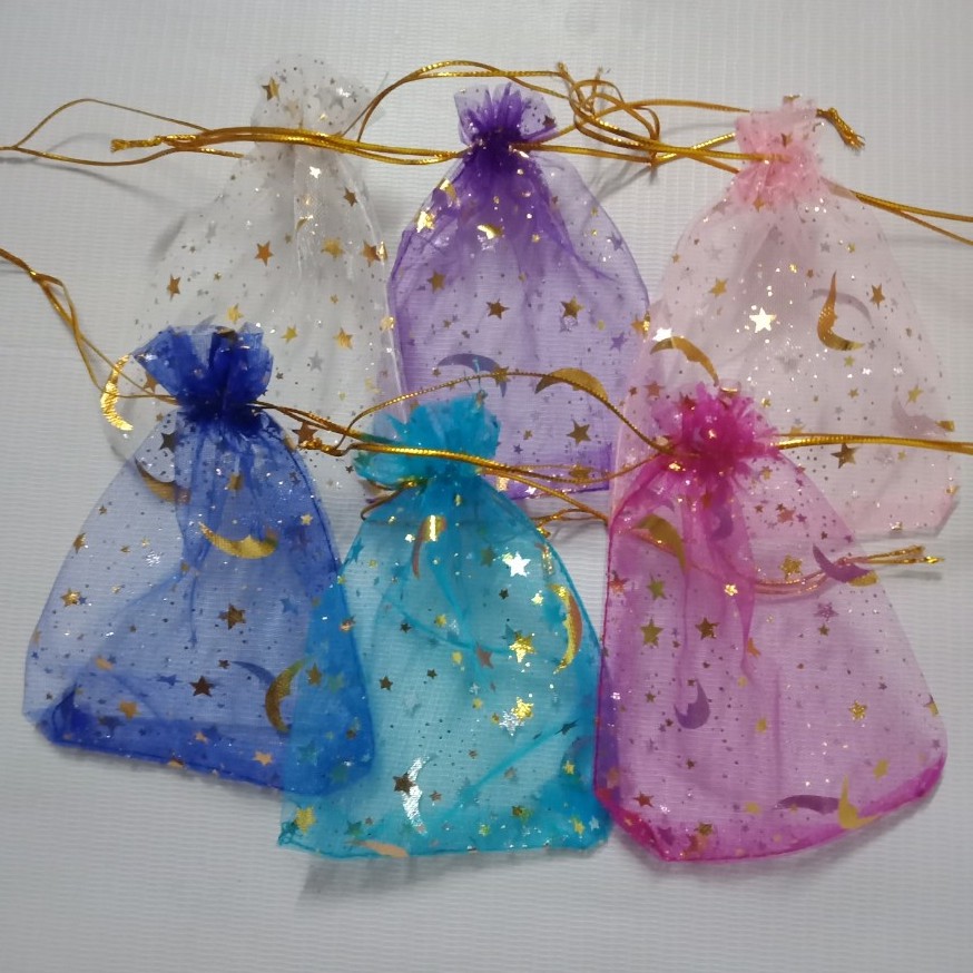 Túi vải voan thơm có dây rút nhiều mẫu trăng sao hoa lá nhiều màu size 9x12cm gói quà tặng