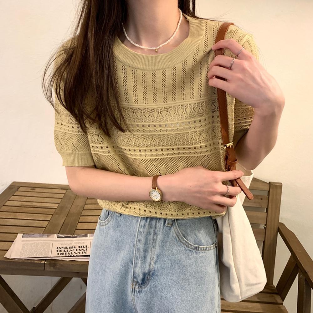 Áo Thun Dệt Kim Xuyên Thấu Ngắn Tay Thời Trang 50680