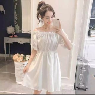 Đầm trắng dây rút tay tiểu thư