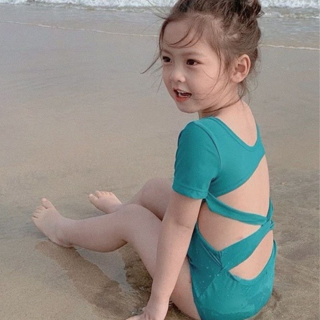 Đồ bơi cho bé_ Bikini cho bé liền thân hở lưng chất liệu thun cao cấp 1-5 tuổi