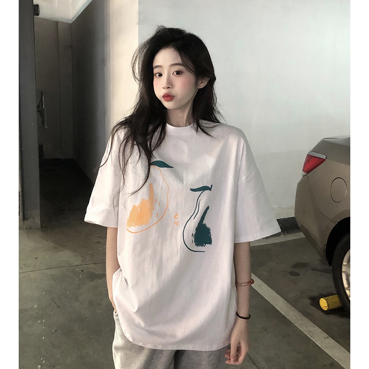 Áo Thun Ngắn Tay Dáng Rộng In Họa Tiết Thời Trang Mùa Hè Hàn Quốc Dành Cho Nữ