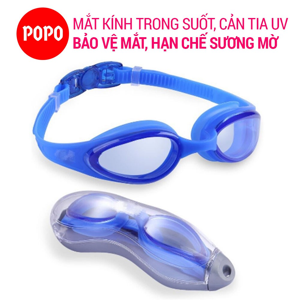 Kính bơi người lớn chống tia UV POPO cho nam nữ kiểu dáng hiệu đại cản sương mờ, tầm nhìn rộng