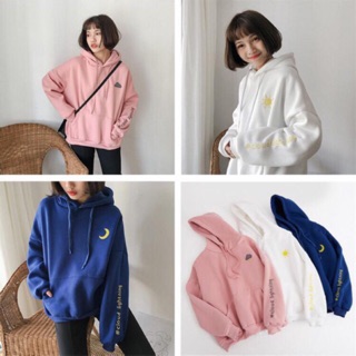 Áo hoodie nỉ oversize thêu trời,trắng,may M158[Kèm hình thật]