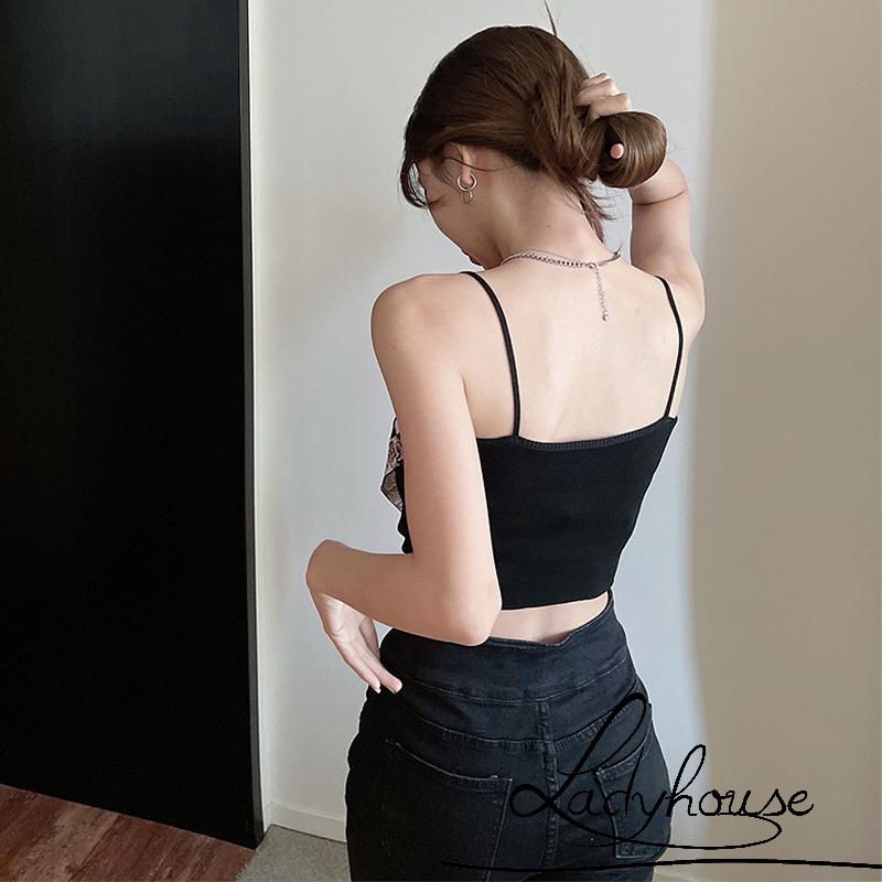 Ldd-áo Croptop Hai Dây Không Tay Họa Tiết Sọc Caro Phong Cách Florid Kerchief Thời Trang Xuân Hè Dành Cho Nữ