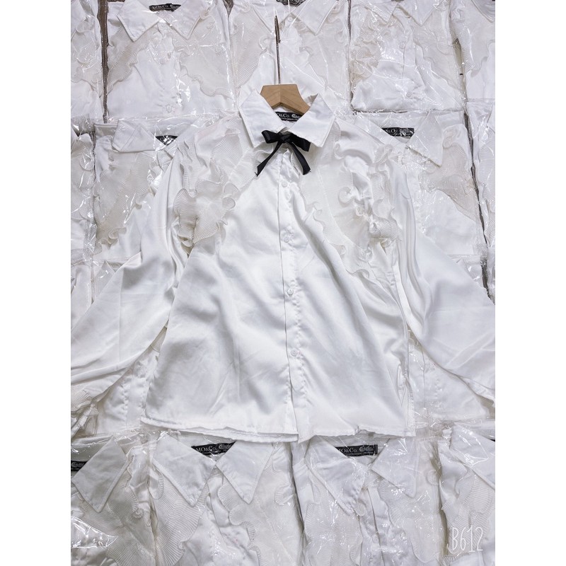 [Mã WASKT304 giảm 15% tối đa 30K đơn 99K] áo sơ mi trắng cổ tay bèo( dây nơ đen) | BigBuy360 - bigbuy360.vn