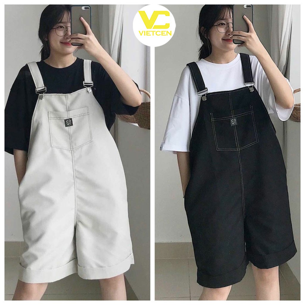 [Mã FAMAYWA2 giảm 10K đơn 50K] Quần yếm nữ dáng short kaki dập chỉ nổi ulzzang - VIETCEN