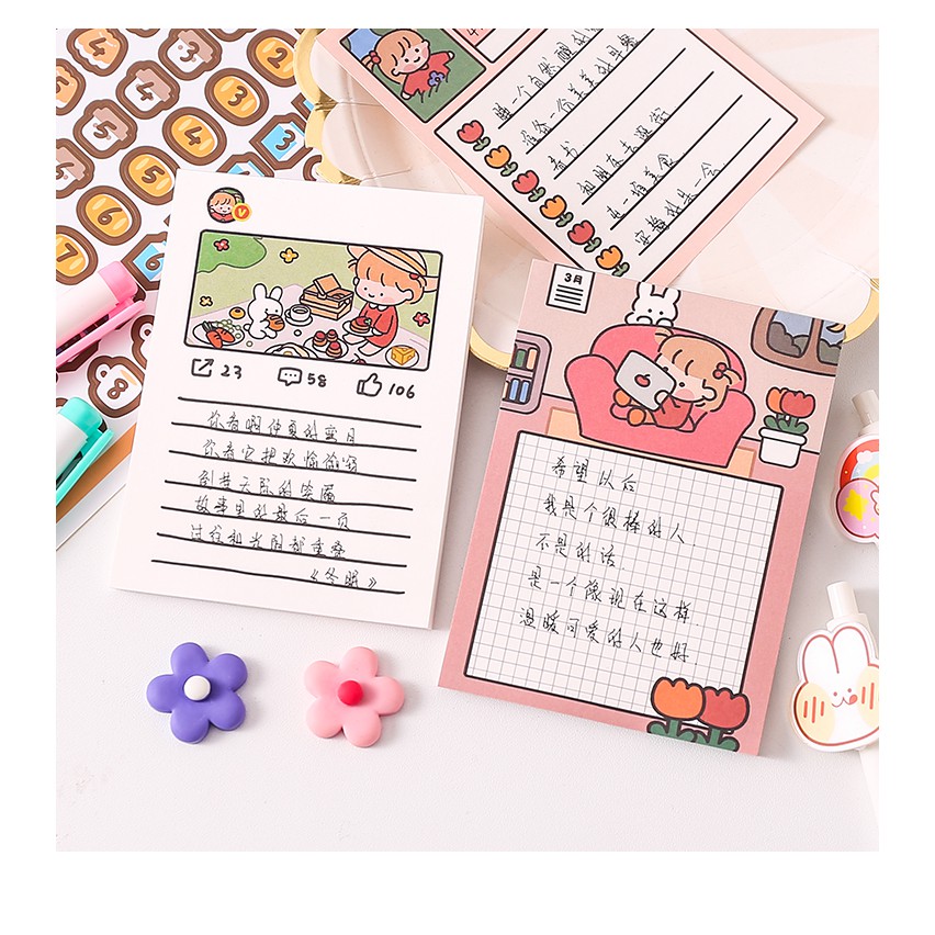 Tập giấy note 50 tờ ghi chú bé gái dễ thương Bunny Girl Memo Pad