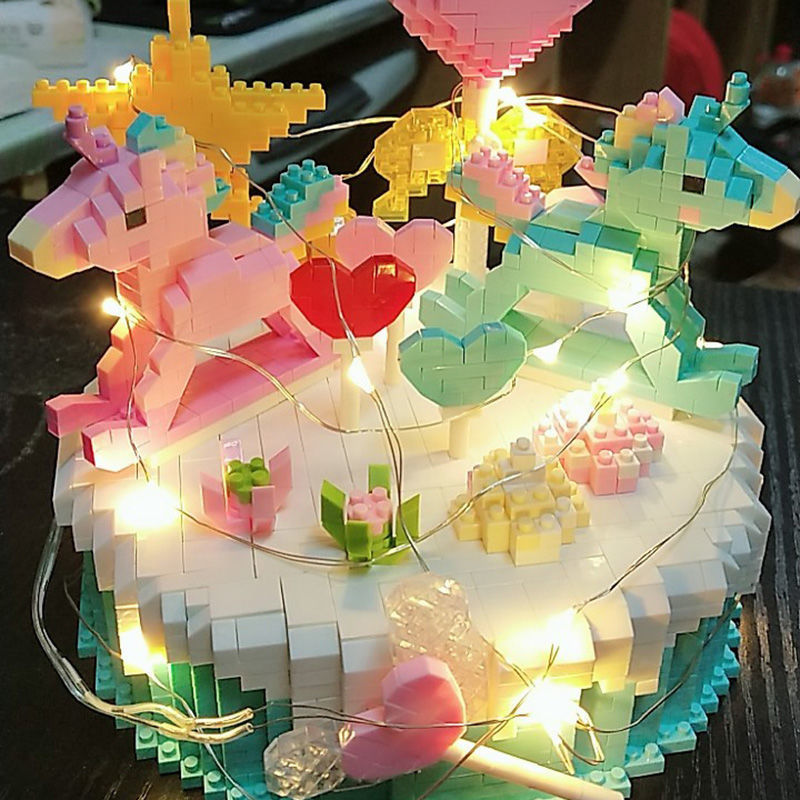 Khối sáng tạo bánh sinh nhật xây dựng đồ chơi lắp ráp thu nhỏ đồ chơi khối xây dựng