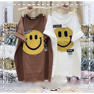 Áo phông tay lỡ hình mặt cười, áo thun form rộng cotton 3158