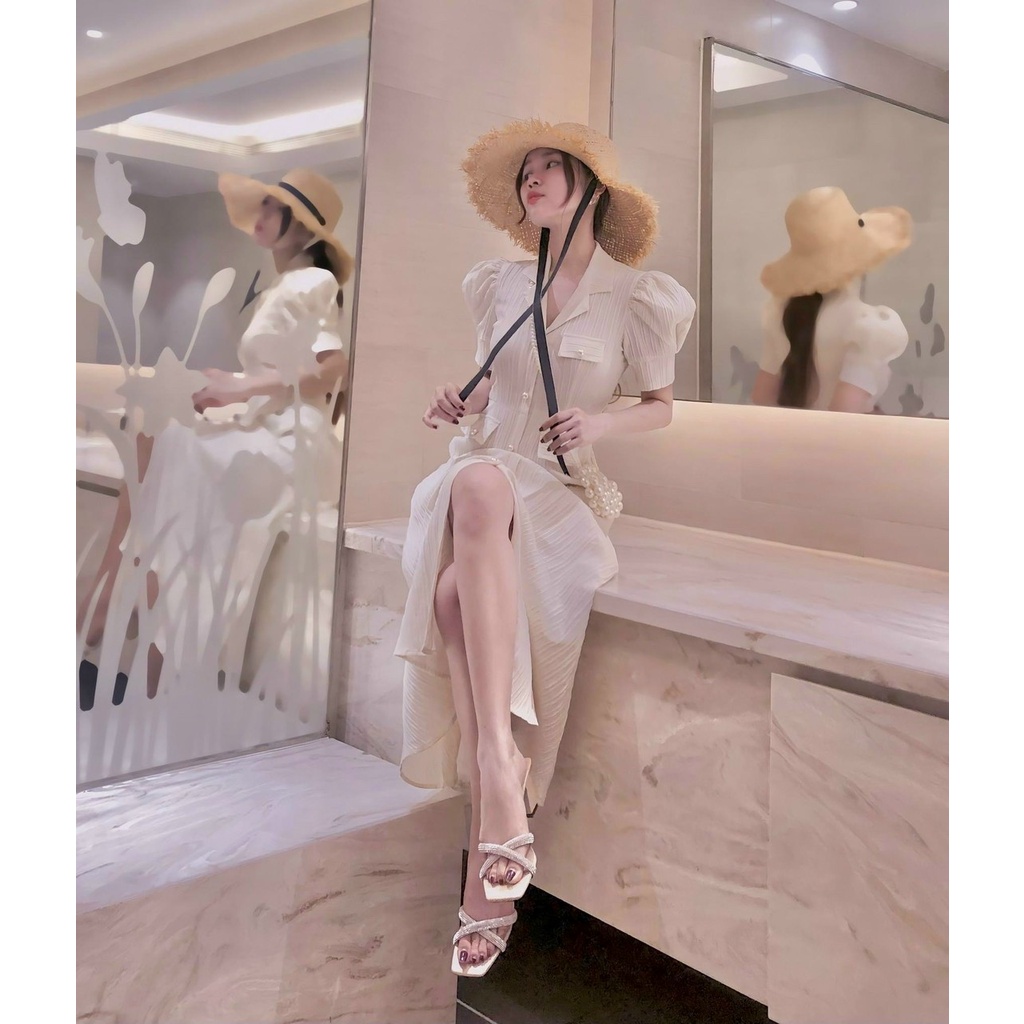 MAXI VẢI SỌC CỔ SƠ MI TAY BÚP 4M
