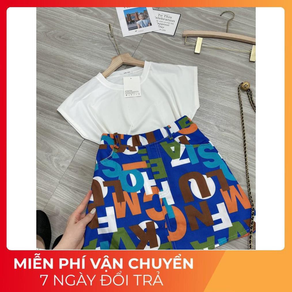 [ 𝐅𝐑𝐄𝐄 𝐒𝐇𝐈𝐏 ] Set Áo Tanktop Tay Rơi  Mix Chân Váy Chữ