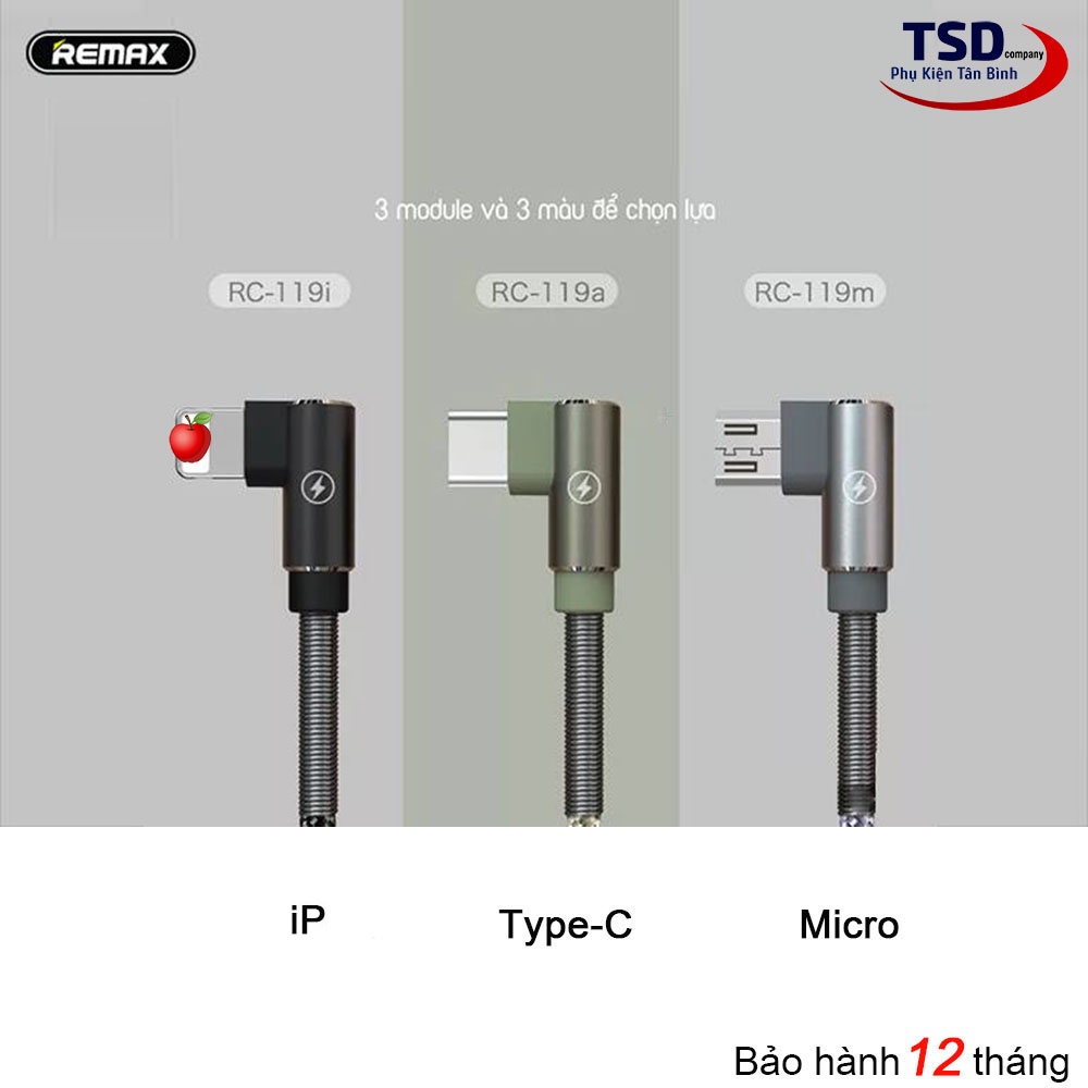 Cáp Remax RC-119 Chính Hãng ( I.P – Micro USB – Type C )