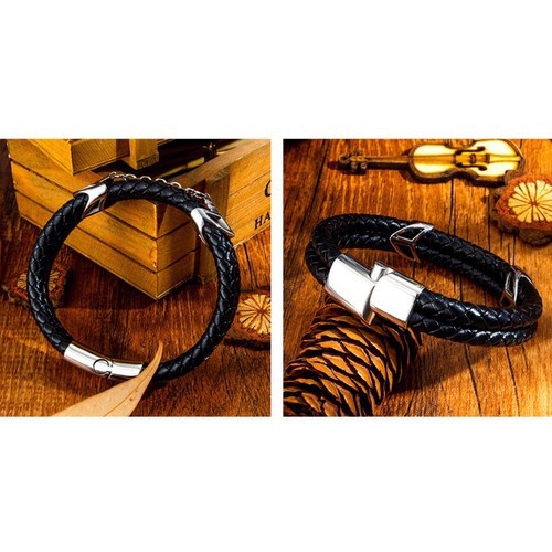 Vòng Tay Nam Dây Da Titan Ko Đen TT 2579