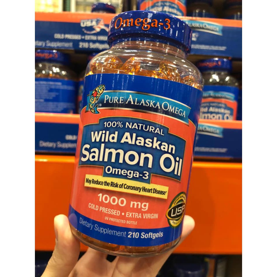 Dầu Cá Hồi Đỏ 100% Natural Wild Alaskan Salmon Oil 1000mg Bổ Sung Omega 3  HỖ TRỢ TIM MẠCH 210 Viên (CHUẨN COSTCO USA)